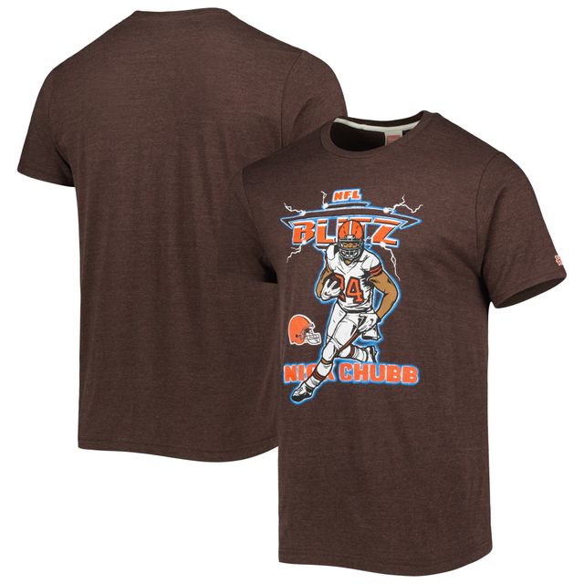 T-shirt à trois mélanges hommage Nick Chubb pour hommes, marron chiné, Cleveland Browns, NFL Blitz Player