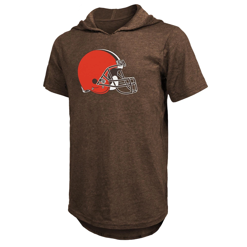 Men's Majestic Threads Nick Chubb Brown Cleveland Browns Player Name & Number Tri-Blend Slim Fit Hoodie T-Shirt