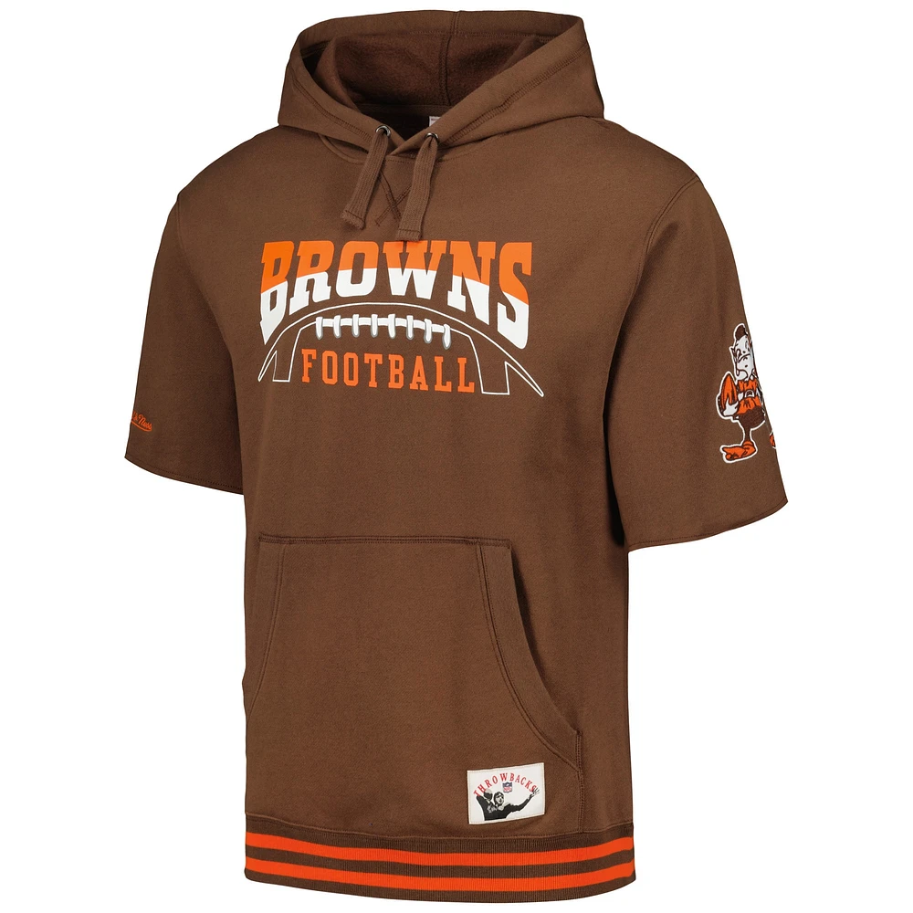 Men's Mitchell & Ness Brown Cleveland Browns Pre-Game Short Sleeve Pullover Hoodie