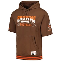 Men's Mitchell & Ness Brown Cleveland Browns Pre-Game Short Sleeve Pullover Hoodie