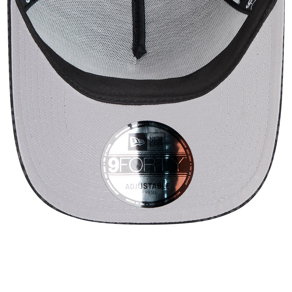 Men's New Era Black Cleveland Browns Throwback Midnight Ink Tonal Text A-Frame Trucker 9FORTY Adjustable Hat
