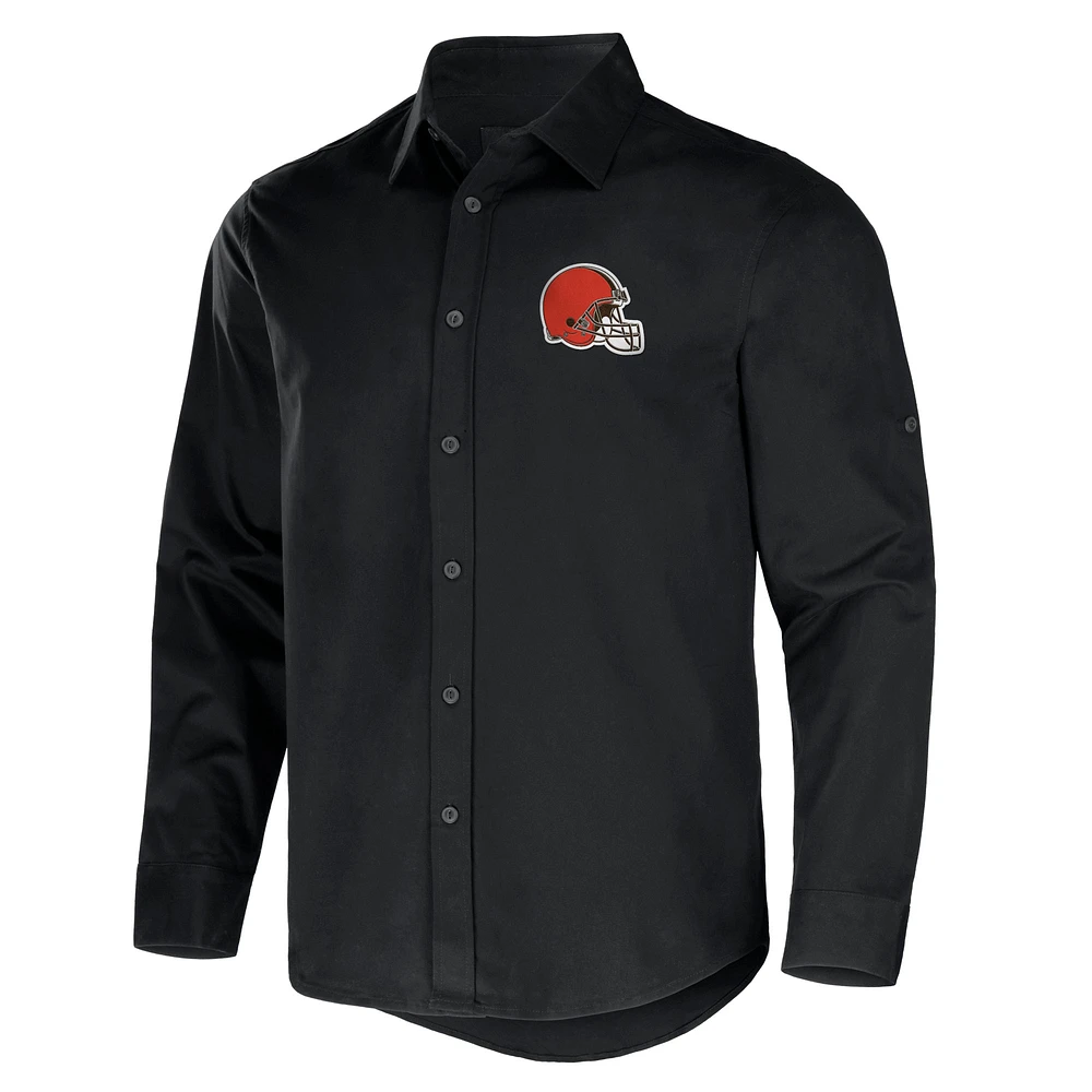 Collection NFL x Darius Rucker pour hommes par Fanatics Chemise boutonnée à manches longues en sergé convertible Cleveland Browns noire