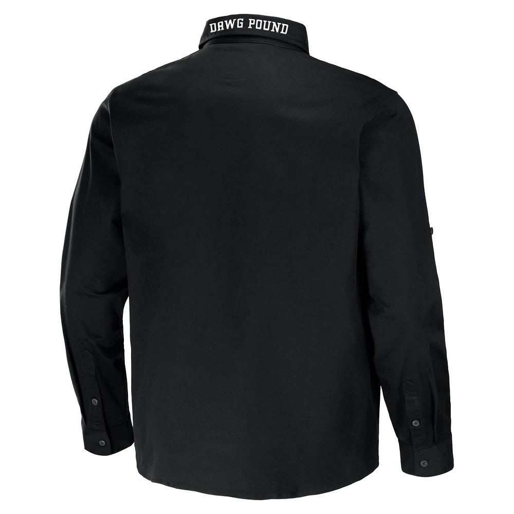 Collection NFL x Darius Rucker pour hommes par Fanatics Chemise boutonnée à manches longues en sergé convertible Cleveland Browns noire