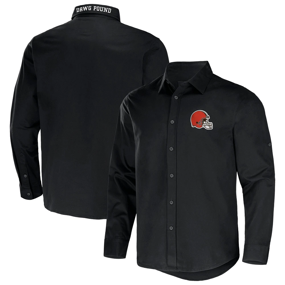 Collection NFL x Darius Rucker pour hommes par Fanatics Chemise boutonnée à manches longues en sergé convertible Cleveland Browns noire