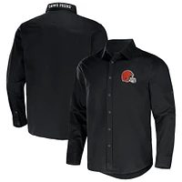 Collection NFL x Darius Rucker pour hommes par Fanatics Chemise boutonnée à manches longues en sergé convertible Cleveland Browns noire