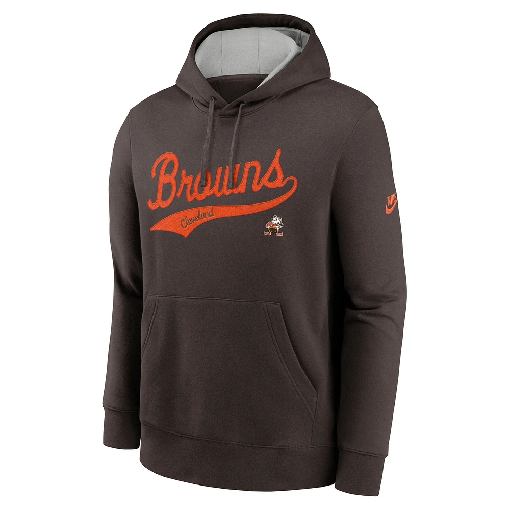Men's Nike Brown Cleveland Browns Rewind Club Logo Pullover Hoodie