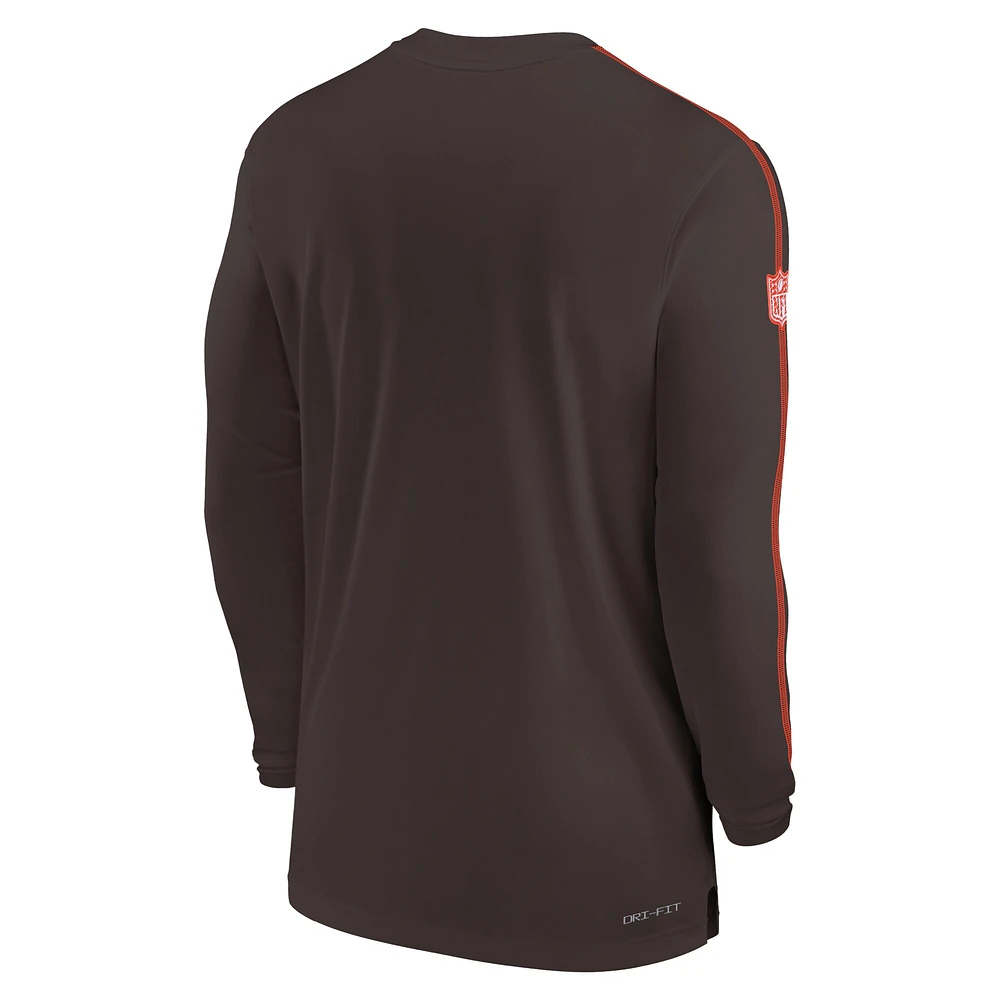 Men's Nike Brown Cleveland Browns Sideline Coach UV Performance Long Sleeve T-Shirt