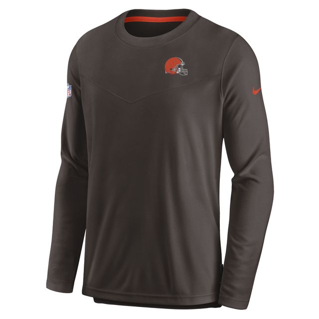 T-shirt à manches longues pour homme Nike Cleveland Browns Sideline Lockup Performance - Marron