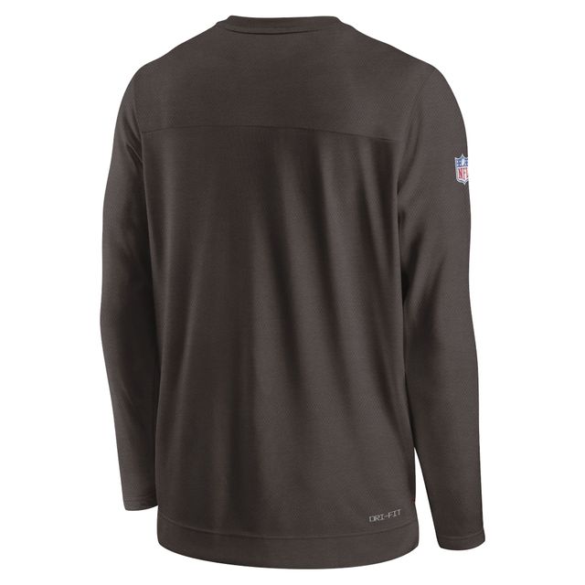 T-shirt à manches longues pour homme Nike Cleveland Browns Sideline Lockup Performance - Marron