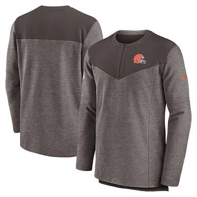 Men's Nike Brown Cleveland Browns Sideline Lockup Performance - Quarter-Zip Top