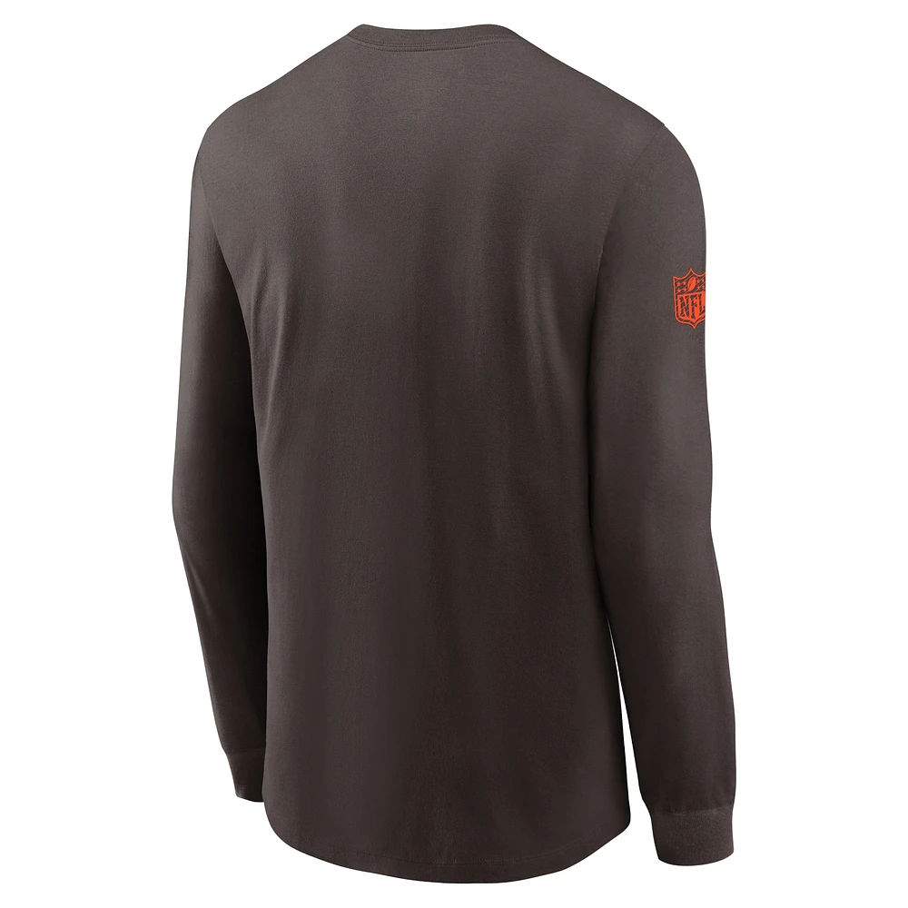 Men's Nike Brown Cleveland Browns Sideline Performance Long Sleeve T-Shirt