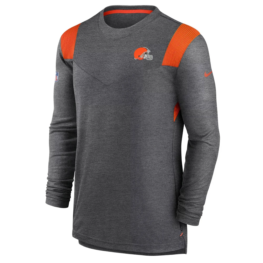 Men's Nike Charcoal Cleveland Browns Sideline Tonal Logo Performance Player Long Sleeve T-Shirt