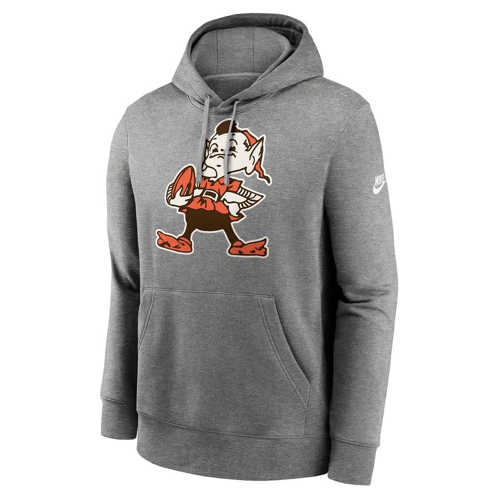 Men's Nike Heather Gray Cleveland Browns Rewind Club Logo Pullover Hoodie