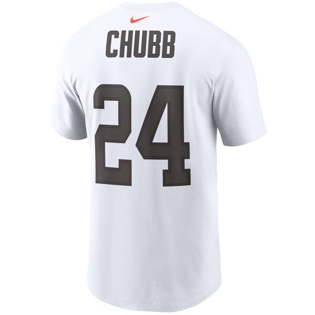 T-shirt Nike Nick Chubb pour hommes, blanc, nom et numéro du joueur des Cleveland Browns