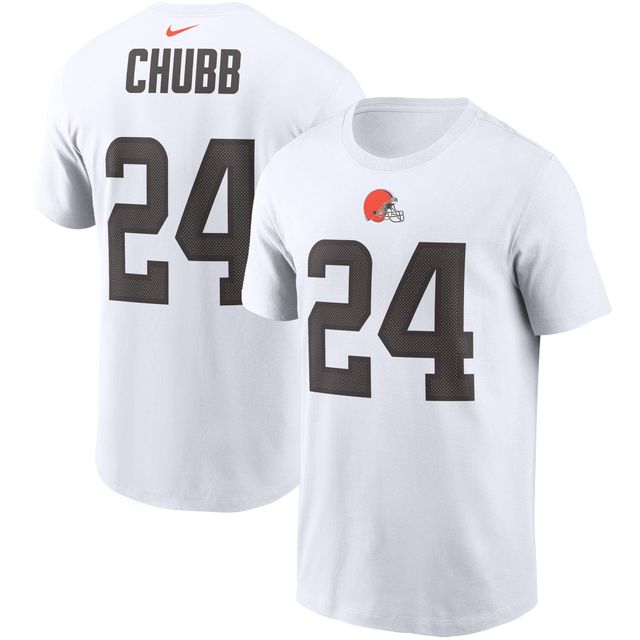 T-shirt Nike Nick Chubb pour hommes, blanc, nom et numéro du joueur des Cleveland Browns