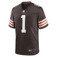 Men's Nike Number 1 Groom Brown Cleveland Browns Game Jersey