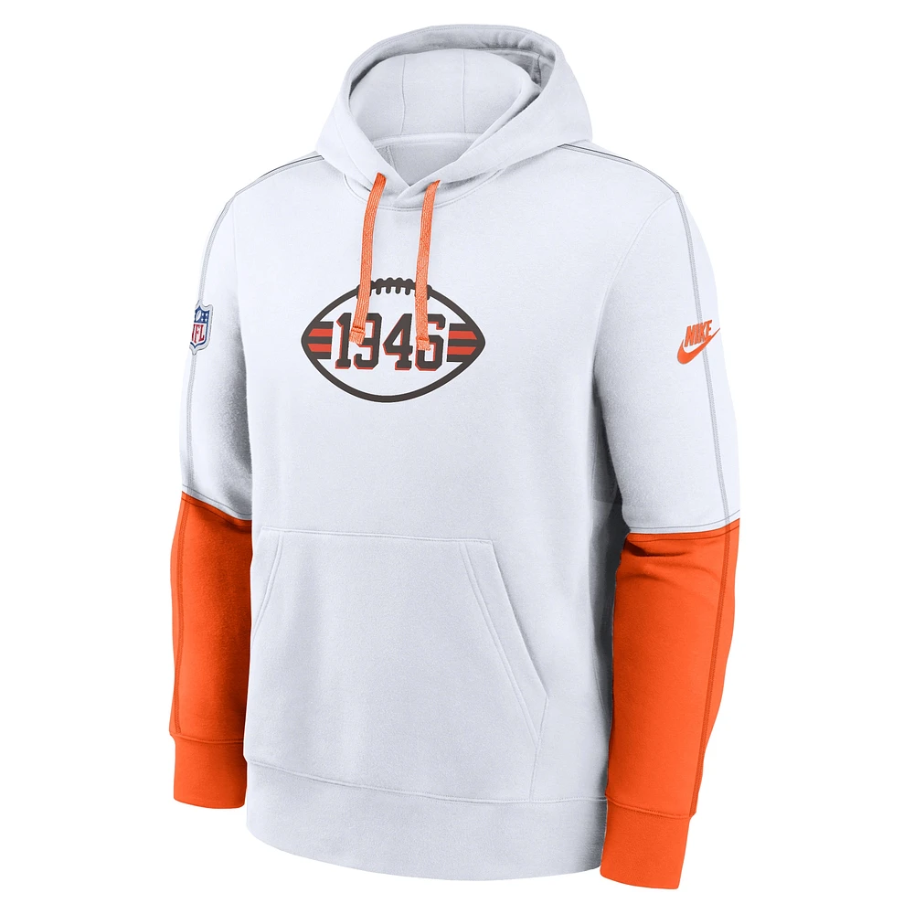 Men's Nike White Cleveland Browns  Throwback Logo Club Tri-Blend Pullover Hoodie