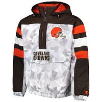 Men's Starter White/Brown Cleveland Browns Thursday Night Gridiron Raglan Half-Zip Hooded Jacket