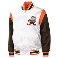 Starter White Cleveland Browns Warm Up Pitch Full-Snap pour homme - Veste universitaire