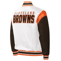 Starter White Cleveland Browns Warm Up Pitch Full-Snap pour homme - Veste universitaire