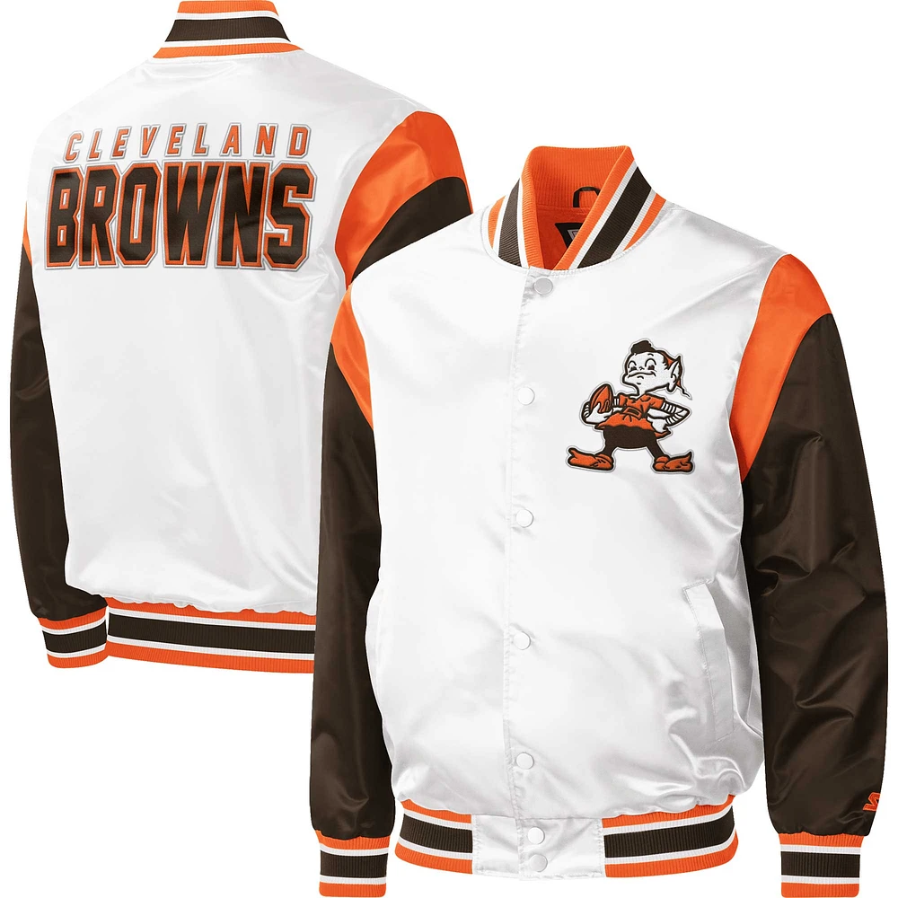 Starter White Cleveland Browns Warm Up Pitch Full-Snap pour homme - Veste universitaire
