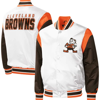 Starter White Cleveland Browns Warm Up Pitch Full-Snap pour homme - Veste universitaire