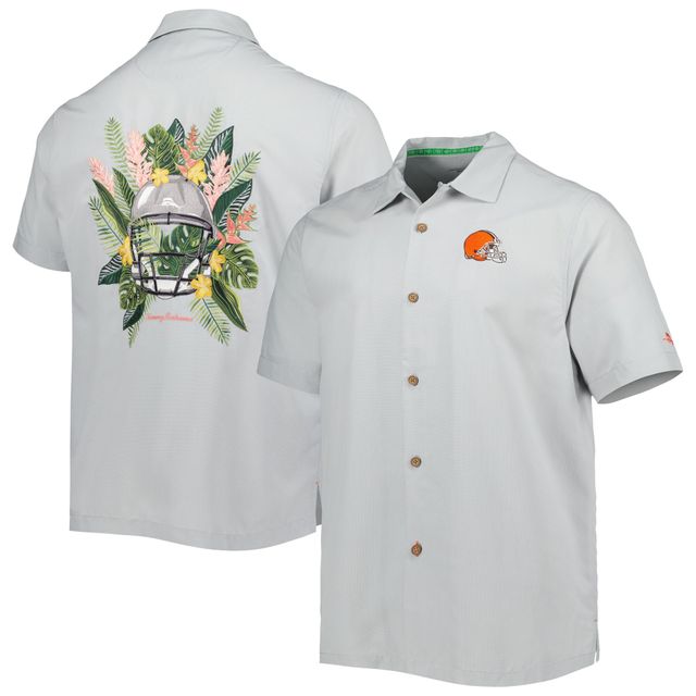 Chemise boutonnée pour homme Tommy Bahama Grey Cleveland Browns Coconut Point Frondly Fan Camp IslandZone