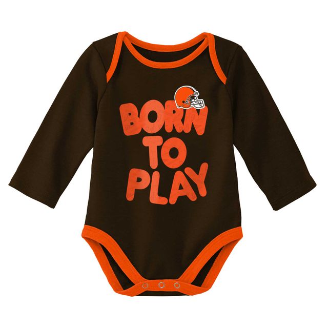 Lot de deux bodys à manches longues pour nouveau-nés et nourrissons marron/gris chiné Cleveland Browns Born To Win