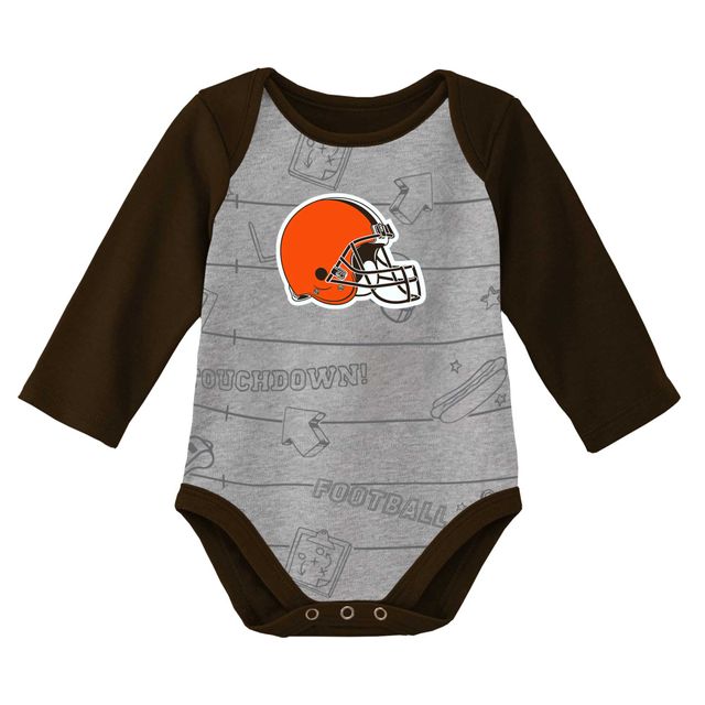 Lot de deux bodys à manches longues pour nouveau-nés et nourrissons marron/gris chiné Cleveland Browns Born To Win