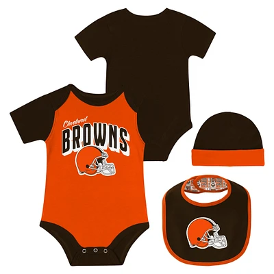 Ensemble body, bavoir et bonnet en tricot pour nouveau-né bébé Cleveland Browns Dynamic Duo