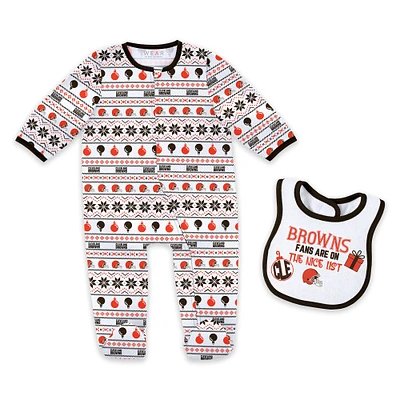 Newborn & Infant WEAR by Erin Andrews Cleveland Browns Allover Print Full-Zip Sleeper Bib Set