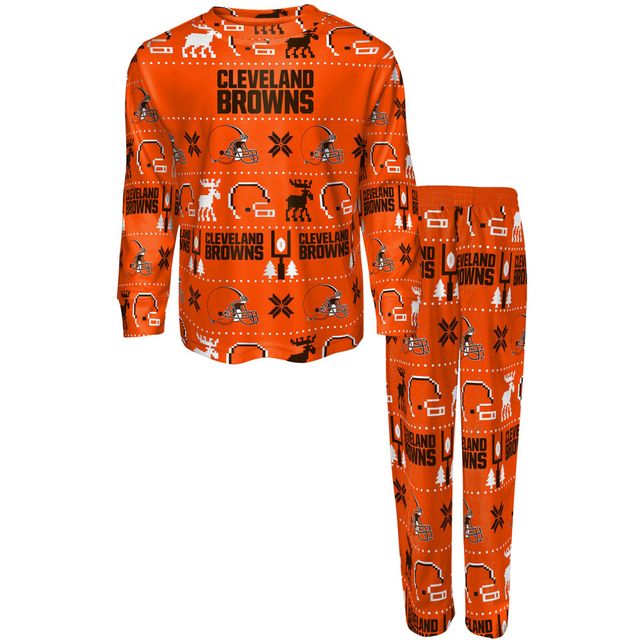 T-shirt à manches longues et pantalon orange Cleveland Browns pour enfants d'âge préscolaire - Ensemble de nuit