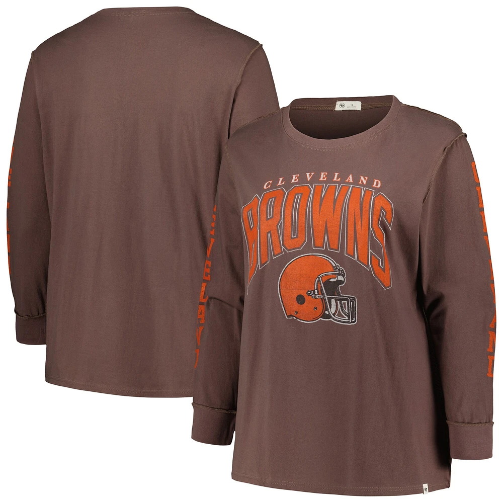 Women's '47 Brown Cleveland Browns Plus Honey Cat SOA Long Sleeve T-Shirt