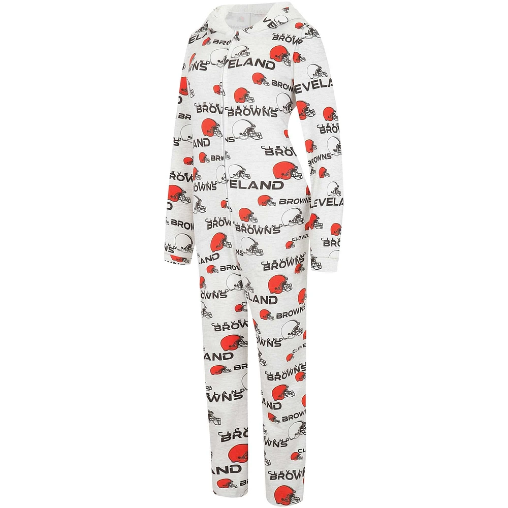 Women's Concepts Sport  Cream Cleveland Browns Docket Hoodie Full-Zip Union Suit