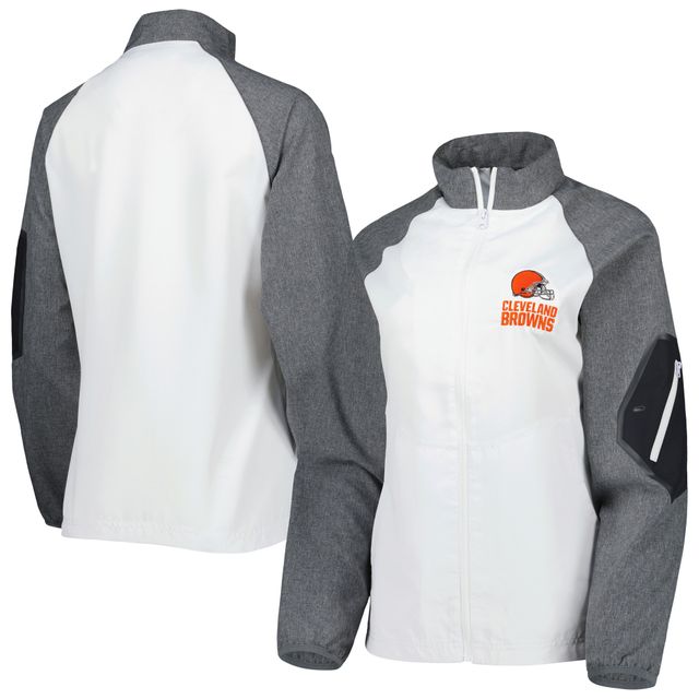 Dunbrooke Blanc/Gris Cleveland Browns Hurricane Raglan Coupe-vent entièrement zippé pour femme