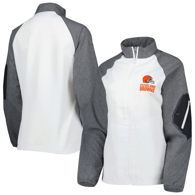 Dunbrooke Blanc/Gris Cleveland Browns Hurricane Raglan Coupe-vent entièrement zippé pour femme