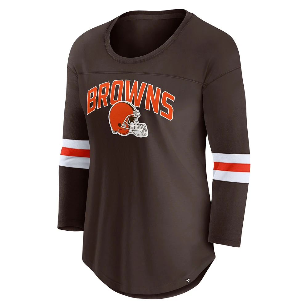 Women's Fanatics Brown Cleveland Browns First Team Arch Logo 3/4 Sleeve T-Shirt