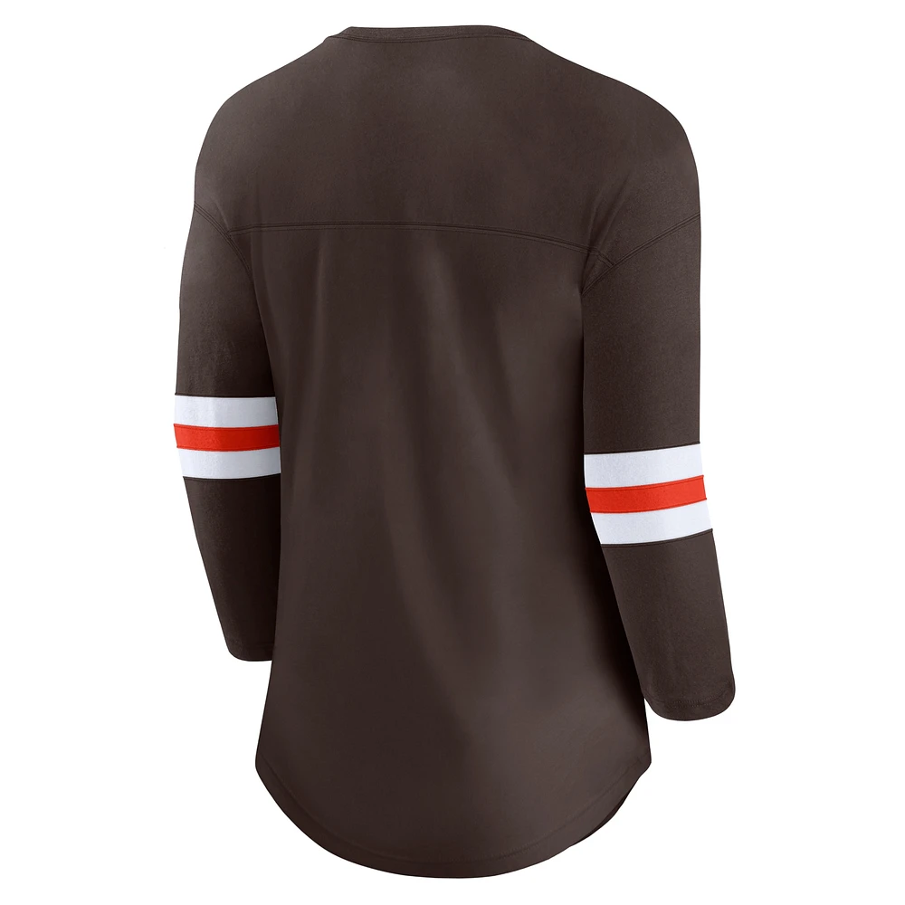 Women's Fanatics Brown Cleveland Browns First Team Arch Logo 3/4 Sleeve T-Shirt
