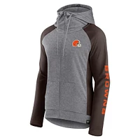 Women's Fanatics Gray/Brown Cleveland Browns Blind Side Raglan Full-Zip Hoodie
