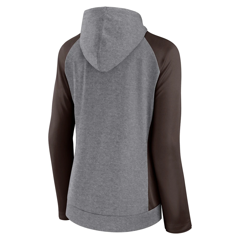 Women's Fanatics Gray/Brown Cleveland Browns Blind Side Raglan Full-Zip Hoodie