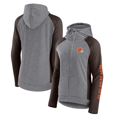 Women's Fanatics Gray/Brown Cleveland Browns Blind Side Raglan Full-Zip Hoodie