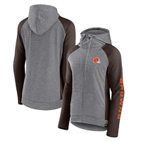 Women's Fanatics Gray/Brown Cleveland Browns Blind Side Raglan Full-Zip Hoodie