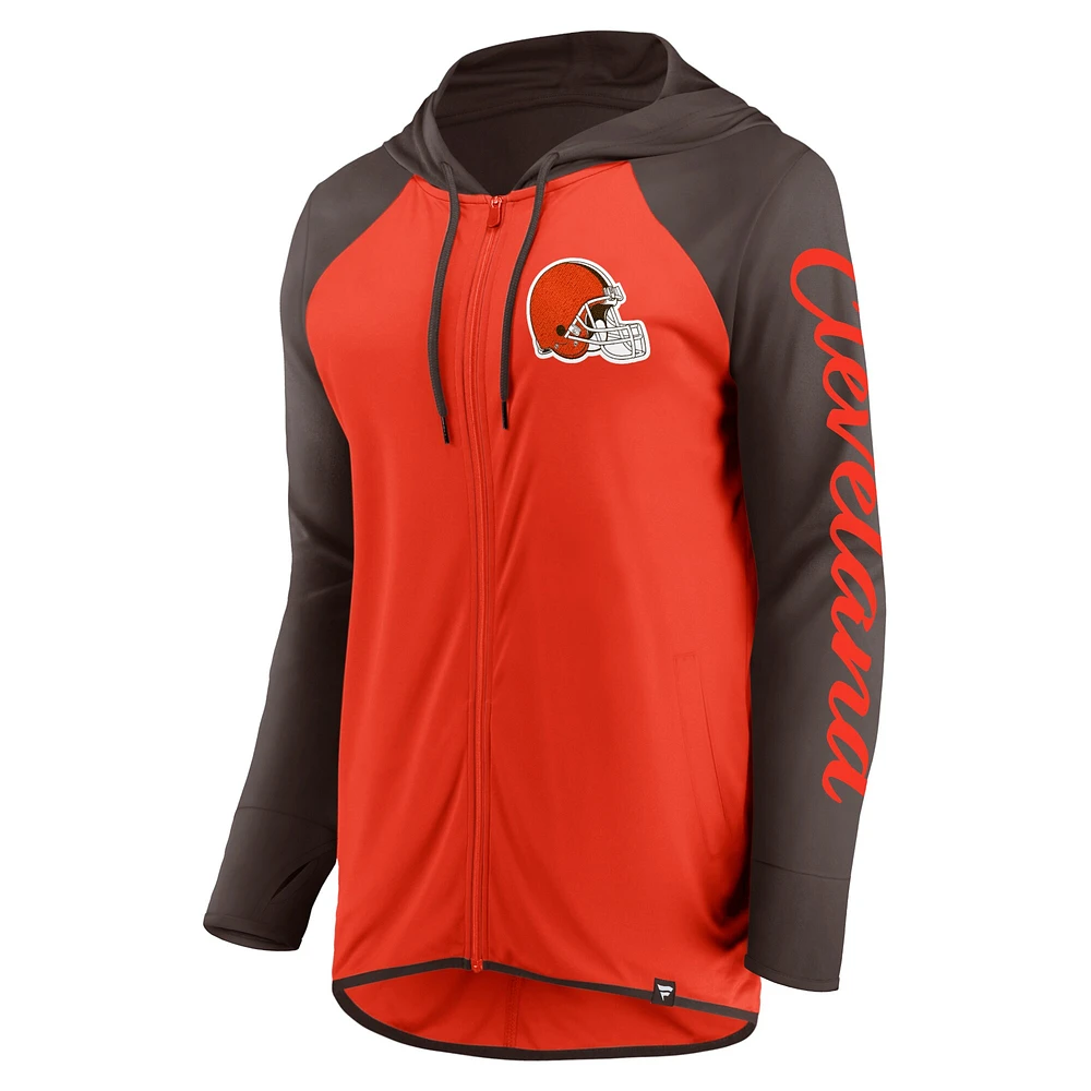 Women's Fanatics Orange/Brown Cleveland Browns Script Full-Zip Hoodie