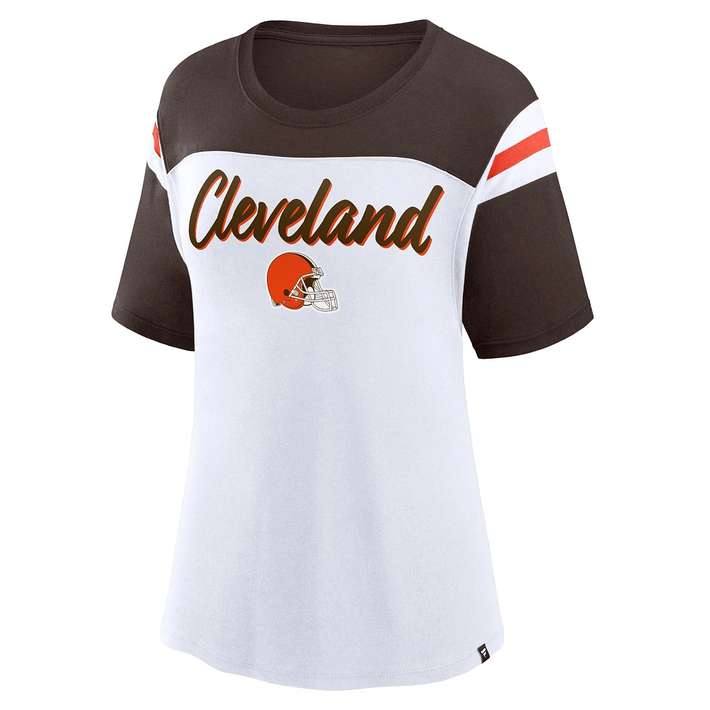 Women's Fanatics White/Brown Cleveland Browns Cheer Chant Fashion Crop Top