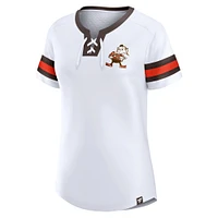 Women's Fanatics White Cleveland Browns Brownie The Elf Gridiron Classics Sunday Best Lace-Up T-Shirt