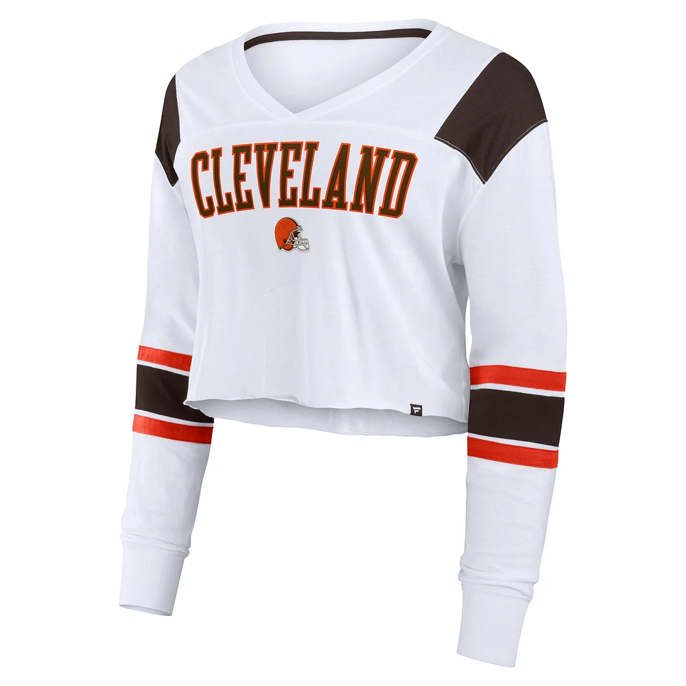 Women's Fanatics  White Cleveland Browns Stretch Cropped Fashion Long Sleeve T-Shirt