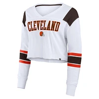 Women's Fanatics  White Cleveland Browns Stretch Cropped Fashion Long Sleeve T-Shirt