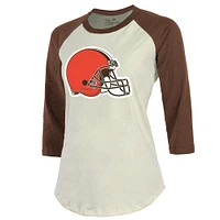 Women's Majestic Threads Deshaun Watson Cream Cleveland Browns Player Name & Number Tri-Blend Three-Quarter Sleeve T-Shirt