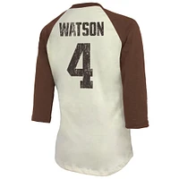 Women's Majestic Threads Deshaun Watson Cream Cleveland Browns Player Name & Number Tri-Blend Three-Quarter Sleeve T-Shirt