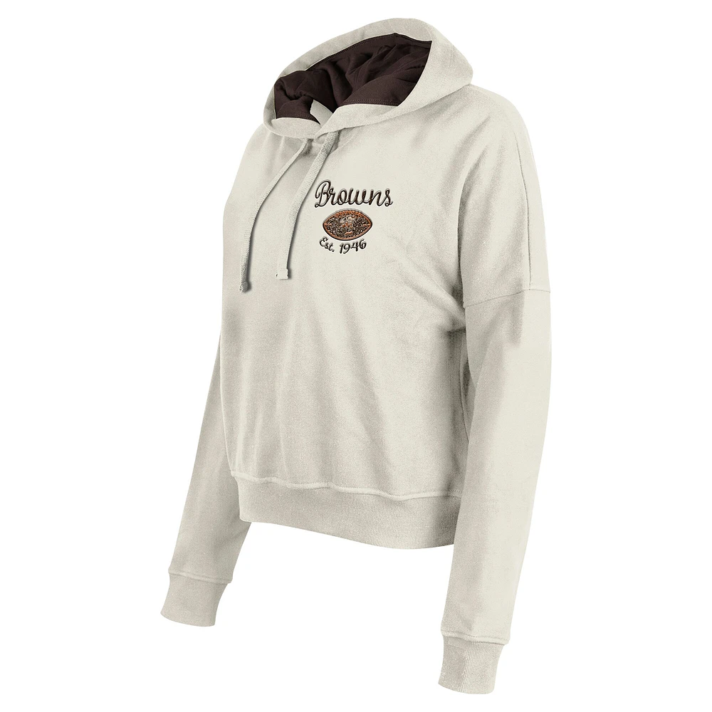 Women's New Era Cream Cleveland Browns 3rd Down Historic Pullover Hoodie